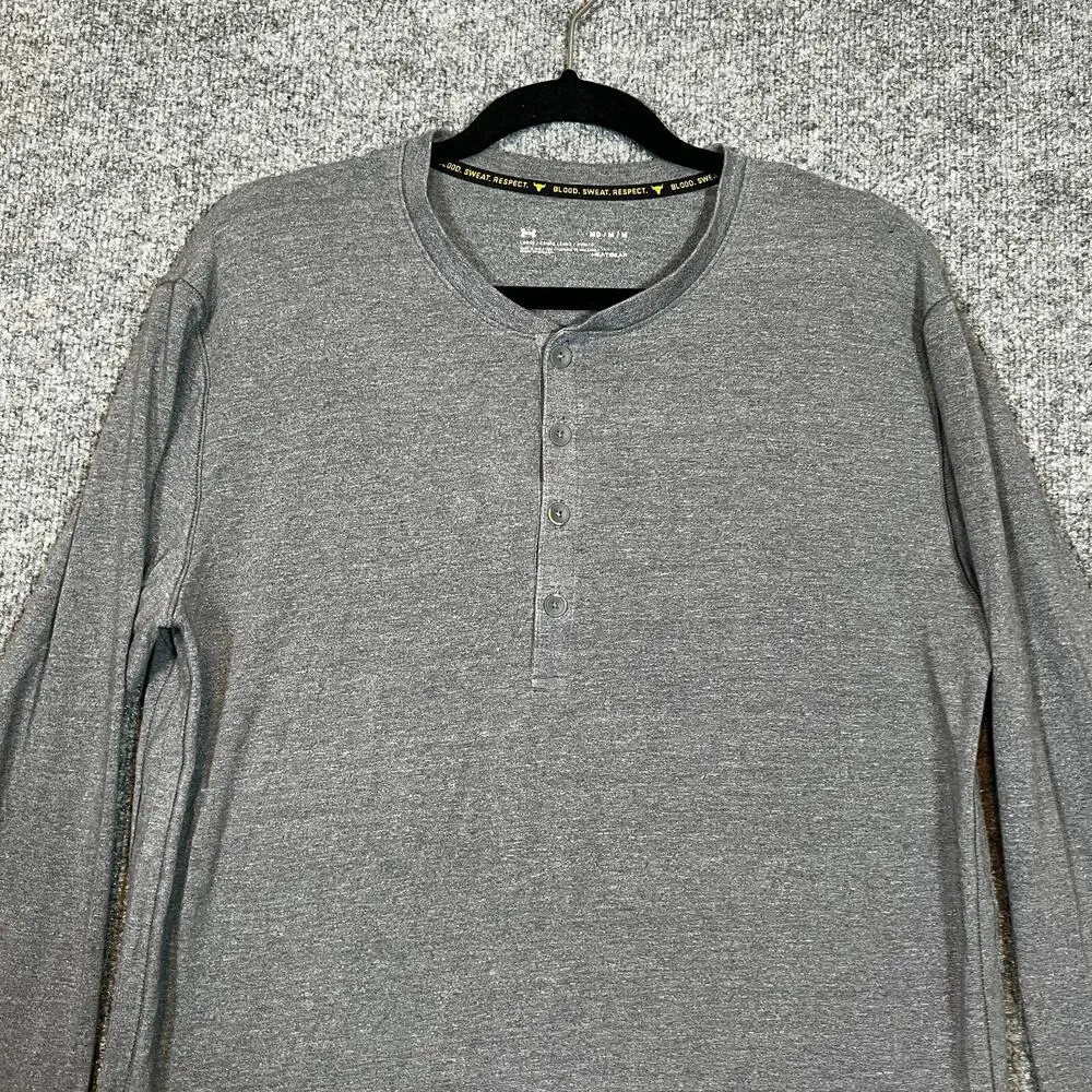 Under Armour Project Rock Shirt Mens Medium Gray‎ Henley Tshirt 3/4 Sleeve